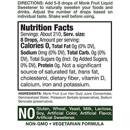 Monkfruit Sweetener Drops | 2 Fl Oz | Zero Calorie Sugar Substit