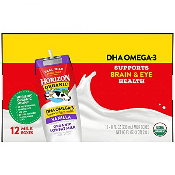 Horizon Organic, Low Fat Milk with DHA Omega-3, Vanilla, 8-Oz As...