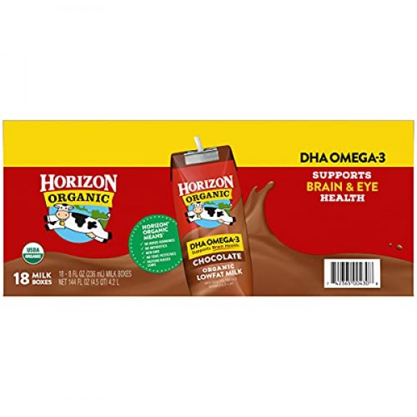 Horizon Organic, Lowfat Organic Milk Box With DHA Omega-3, Choco...