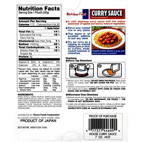 House Foods Curry Sauce with Vegetables, Hot, 7 Ounce Boxes Pac...