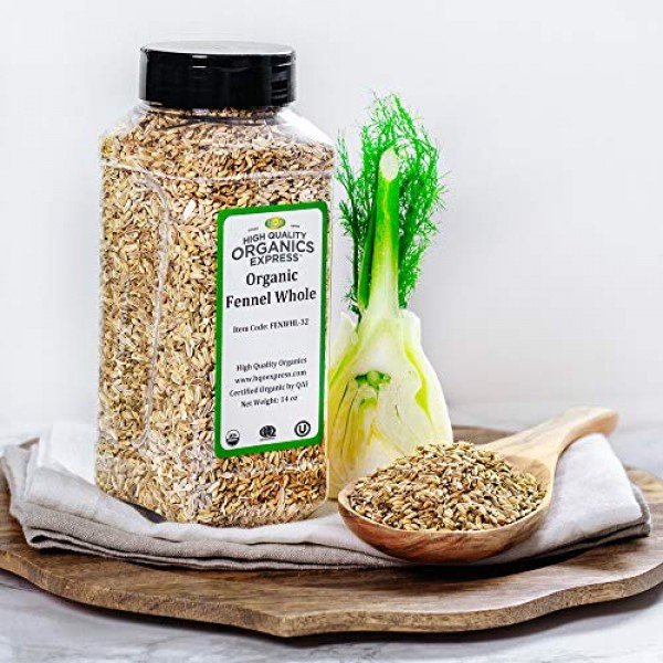HQOExpress | Organic Fennel Seed Whole | 14 oz. Chef Jar