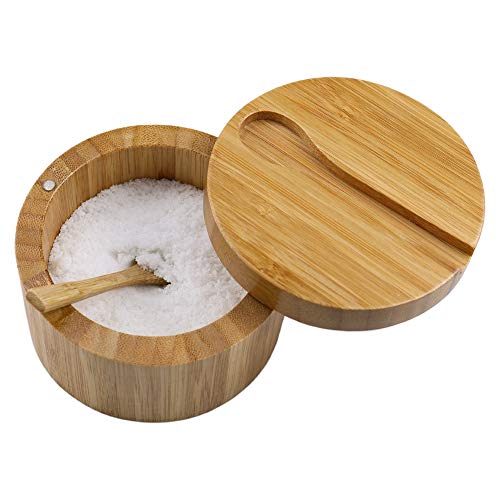 Bamboo Seasonings Box With Mini Spoon,Kitchen Salt Pepper Spice
