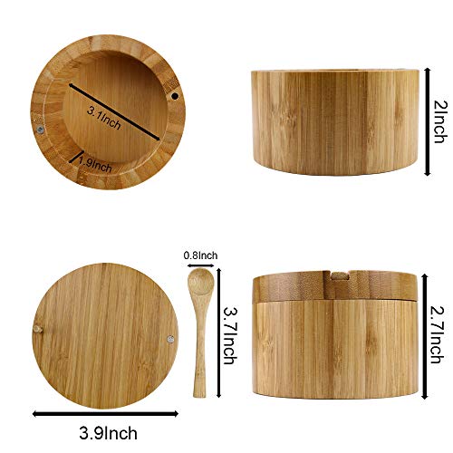 Bamboo Seasonings Box With Mini Spoon,Kitchen Salt Pepper Spice
