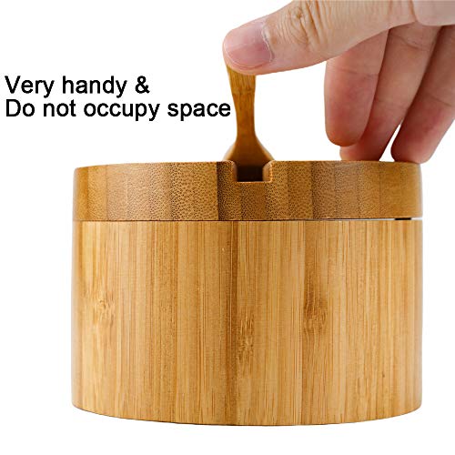 Bamboo Seasonings Box With Mini Spoon,Kitchen Salt Pepper Spice