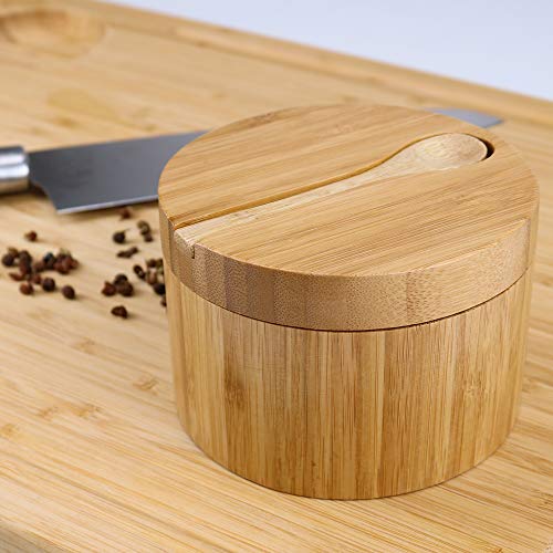 Bamboo Seasonings Box With Mini Spoon,Kitchen Salt Pepper Spice