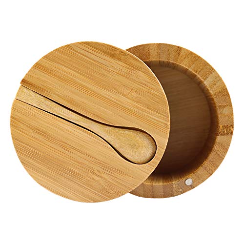 Bamboo Seasonings Box With Mini Spoon,Kitchen Salt Pepper Spice