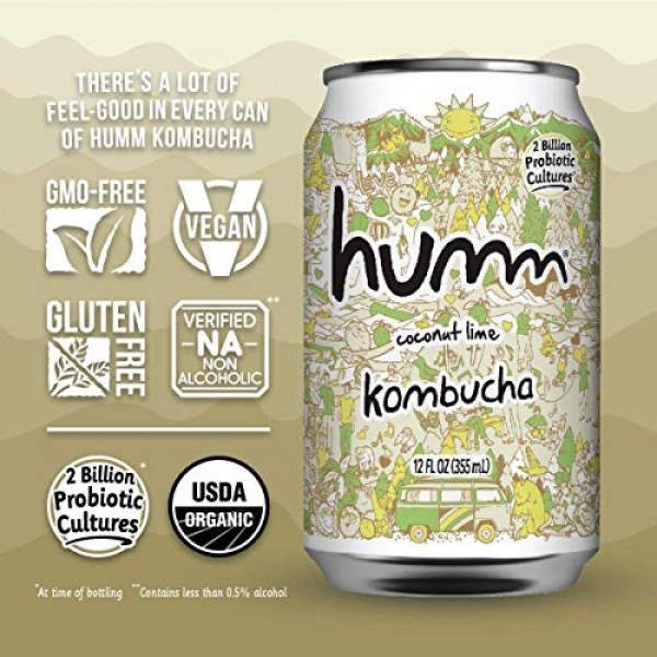 Humm Kombucha Coconut Lime - 2 Billion Probiotics For Gut Health