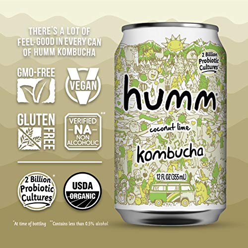 Humm Probiotic Kombucha Coconut Lime - 2 Billion Probiotics. Org