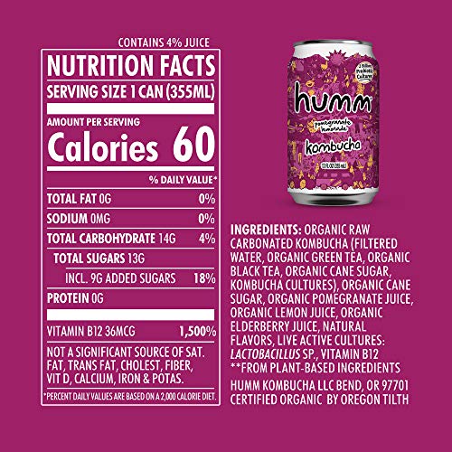 Humm Probiotic Kombucha Pomegranate Lemonade - 2 Billion Probiot