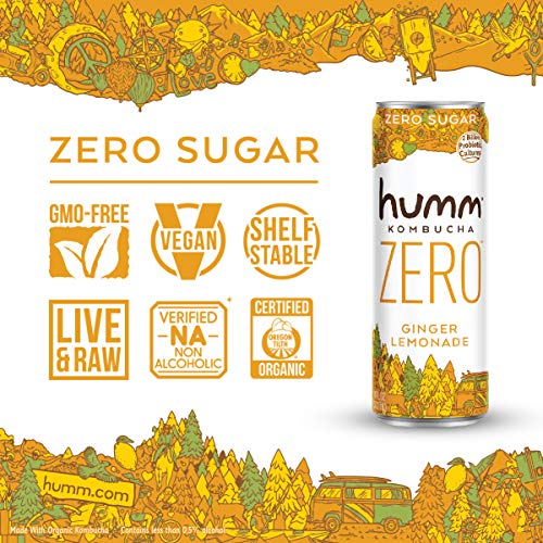 Humm Probiotic Kombucha Zero Sugar Ginger Lemonade - No Refriger