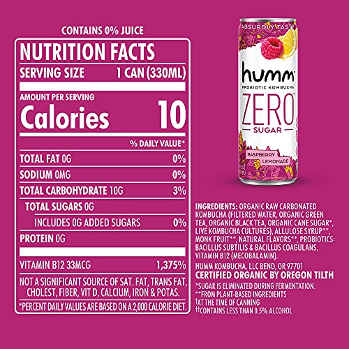Humm Kombucha Zero Sugar Raspberry Lemonade - Live And Raw Organ