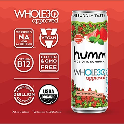 Humm Whole30 Approved Probiotic Kombucha Watermelon Basil - The