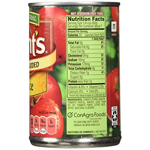 Hunts No Salt Added Tomato Sauce 15Oz Can Pack Of 6 Hunts No Salt Added Tomato Sauce 15Oz Can Pack Of 6