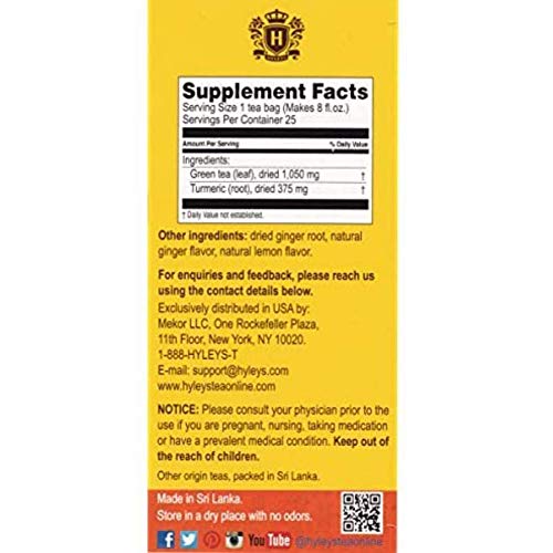Hyleys Turmeric Tea - Green Tea with Ginger and Lemon Flavor - 2...