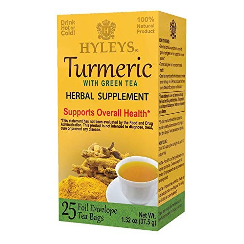 Hyleys Wellness Turmeric with Green Tea - 25 Tea Bags 100% Natu...