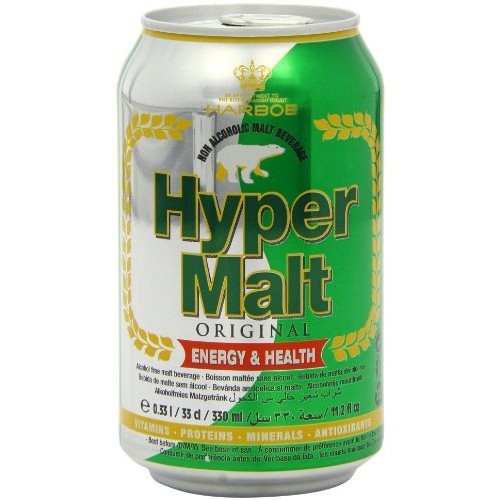 Hyper Malt Non Alcoholic Malt Drink, 330 ml cans Count of 24