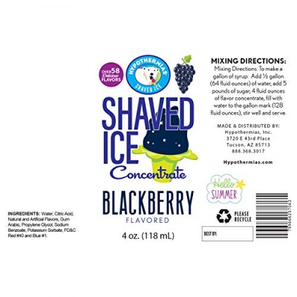 Blackberry Shaved Ice and Snow Cone Unsweetened Flavor Concentra...