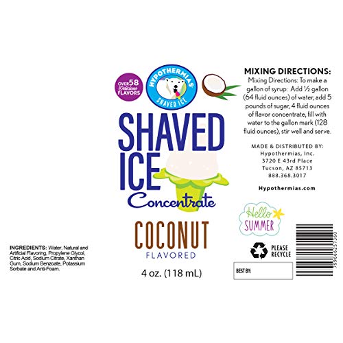 Coconut Shaved Ice And Snow Cone Flavor Concentrate 4 Fl Ounce S