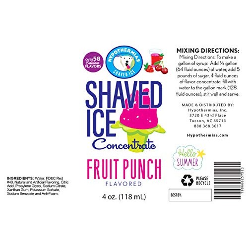 Fruit Punch Shaved Ice And Snow Cone Flavor Concentrate 4 Fl Oun