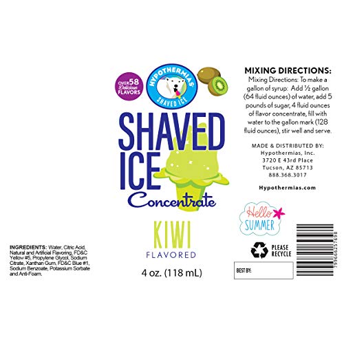Kiwi Shaved Ice And Snow Cone Flavor Concentrate 4 Fl Ounce Size