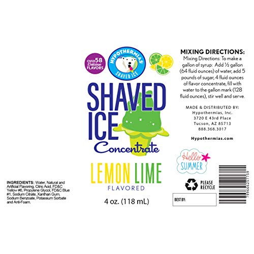 Lemon Lime Shaved Ice And Snow Cone Flavor Concentrate 4 Fl Ounc