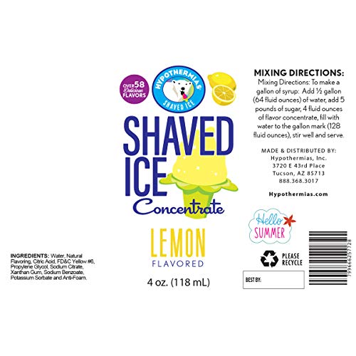 Lemon Shaved Ice And Snow Cone Flavor Concentrate 4 Fl Ounce Siz