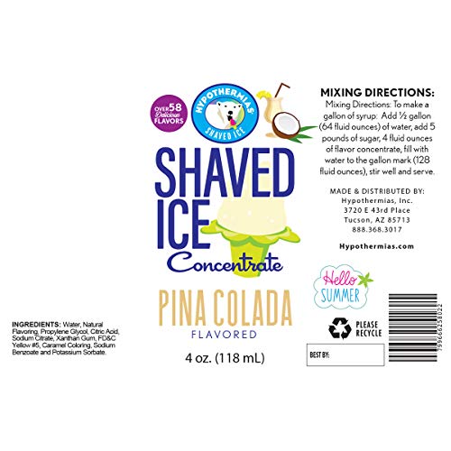Pina Colada Shaved Ice And Snow Cone Flavor Concentrate 4 Fl Oun