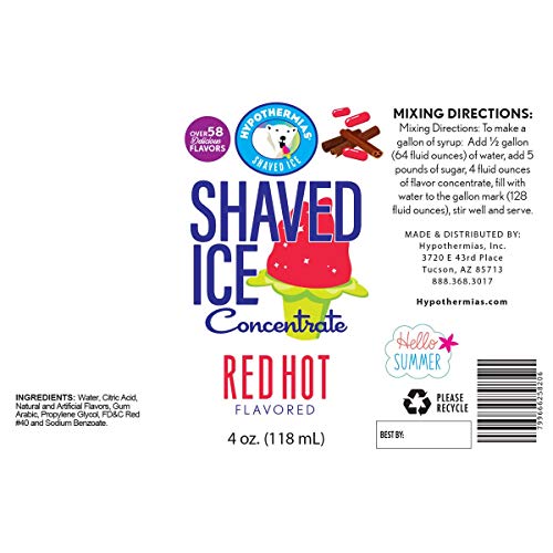 Red Hot Shaved Ice And Snow Cone Flavor Concentrate 4 Ounce Size