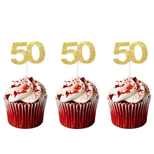 Hzonline Cupcake Toppers 50Th,Golden Glitter Number 50, Birthday