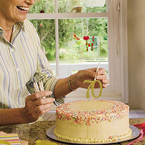 Hzonline Cupcake Toppers 70Th Birthday, Golden Glitter Number 70