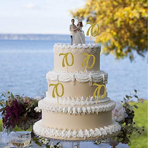 Hzonline Cupcake Toppers 70Th Birthday, Golden Glitter Number 70