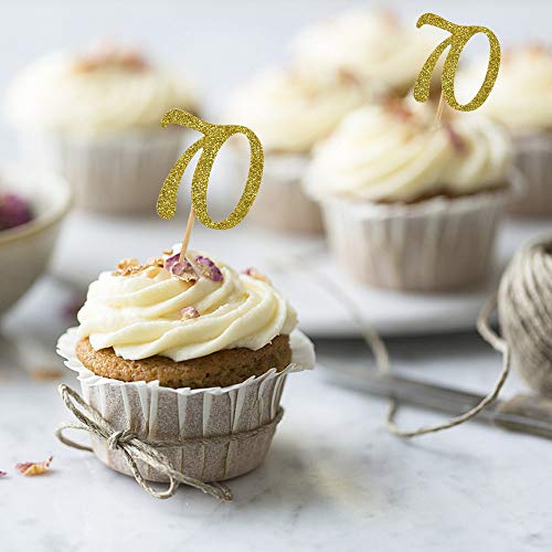 Hzonline Cupcake Toppers 70Th Birthday, Golden Glitter Number 70