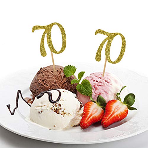 Hzonline Cupcake Toppers 70Th Birthday, Golden Glitter Number 70