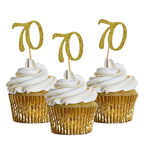 Hzonline Cupcake Toppers 70Th Birthday, Golden Glitter Number 70