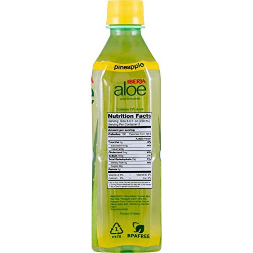 Iberia Aloe Vera Juice Drink, Pineapple, 16.9 Fl Oz Pack Of 24