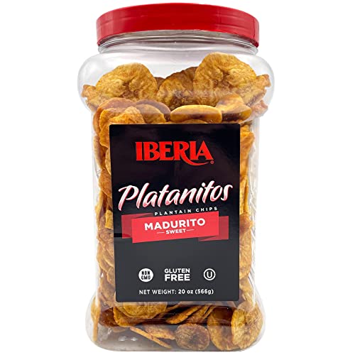Iberia Salted Plantain Chips Jar 20 Ounce and Naturally Sweet Pl...
