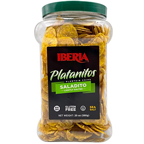 Iberia Salted Plantain Chips Jar 20 Ounce and Naturally Sweet Pl...