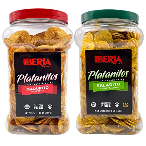 Iberia Salted Plantain Chips Jar 20 Ounce and Naturally Sweet Pl...