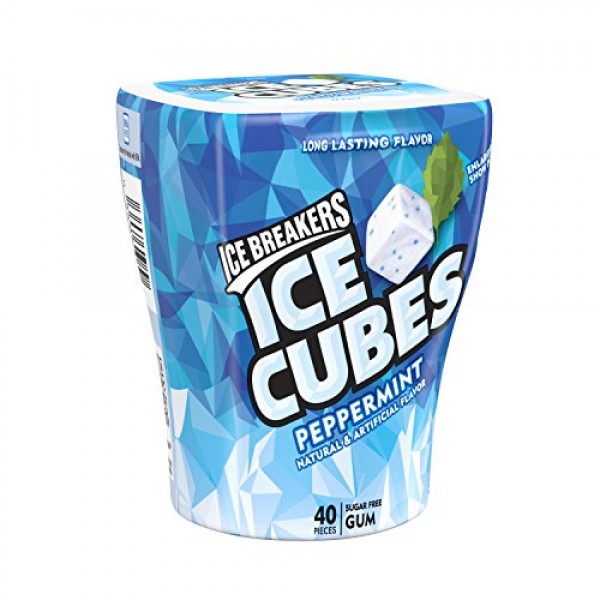 ICE BREAKERS Ice Cubes Sugar Free Gum, Peppermint, 40 Piece