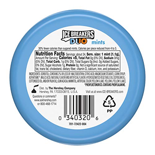 Ice Breakers Duo Sugar Free Mints, Orange, 1.3 Oz Tins 8 Count