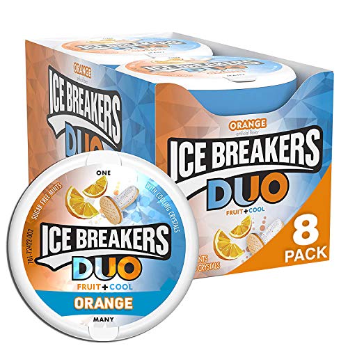 Ice Breakers Duo Sugar Free Mints, Orange, 1.3 Oz Tins 8 Count