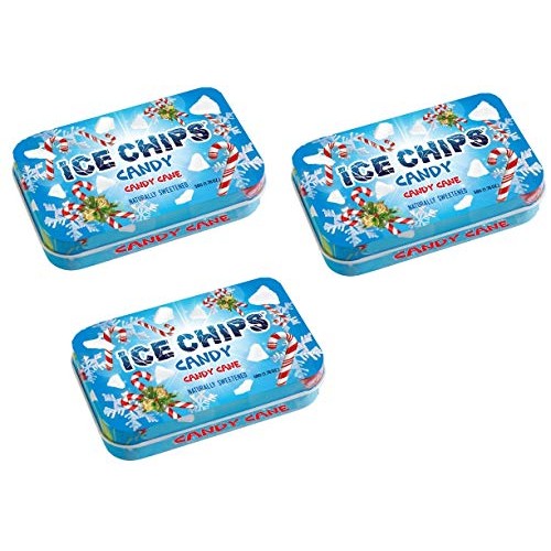 Ice Chips Xylitol Candy Tins Candy Cane, 3 Pack - Includes Ban