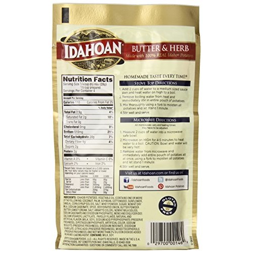 Idahoan Mashed Potatoes, Butter And Herb, 4 Ounce Pack Of 12