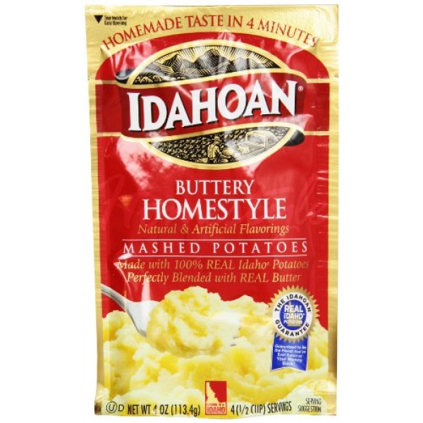 Idahoan Mashed Potatoes, Buttery Homestyle, 4 Ounce Pack of 12