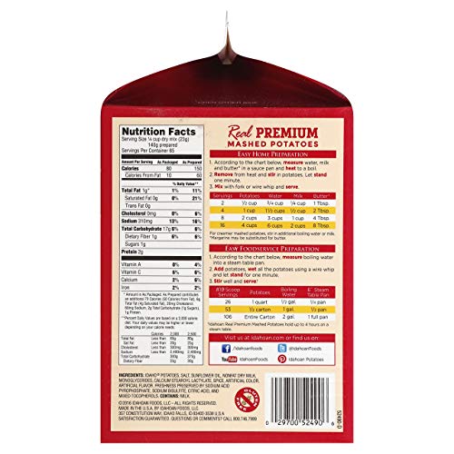 Idahoan Real Premium Mashed Potatoes, Made With Gluten-Free 100-
