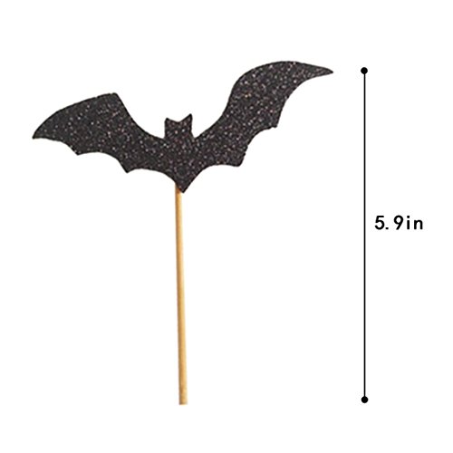 20 Pack Halloween Black Bat Cupcake Topper, Fashion Party Straw