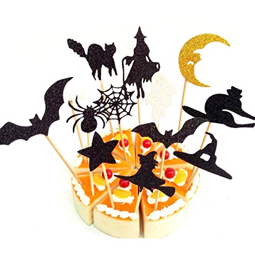 20 Pack Halloween Black Bat Cupcake Topper, Fashion Party Straw
