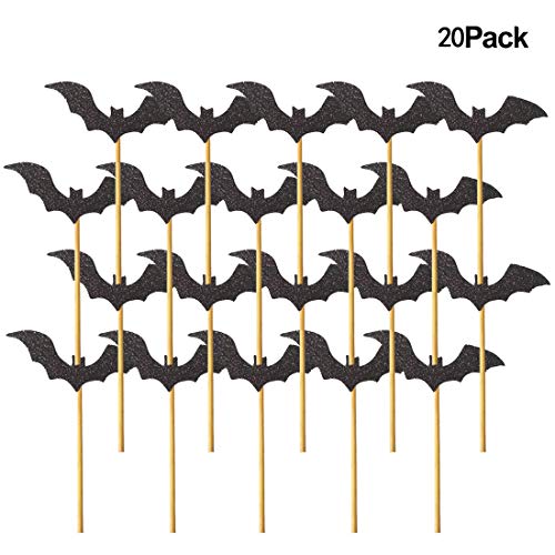 20 Pack Halloween Black Bat Cupcake Topper, Fashion Party Straw