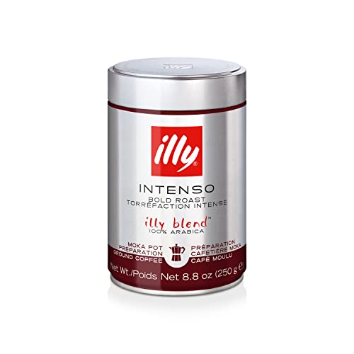 Illy Intenso Ground Moka Coffee, Bold Roast, Intense, Robust And