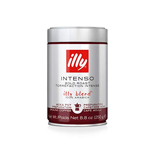 Illy Intenso Ground Moka Coffee, Bold Roast, Intense, Robust And